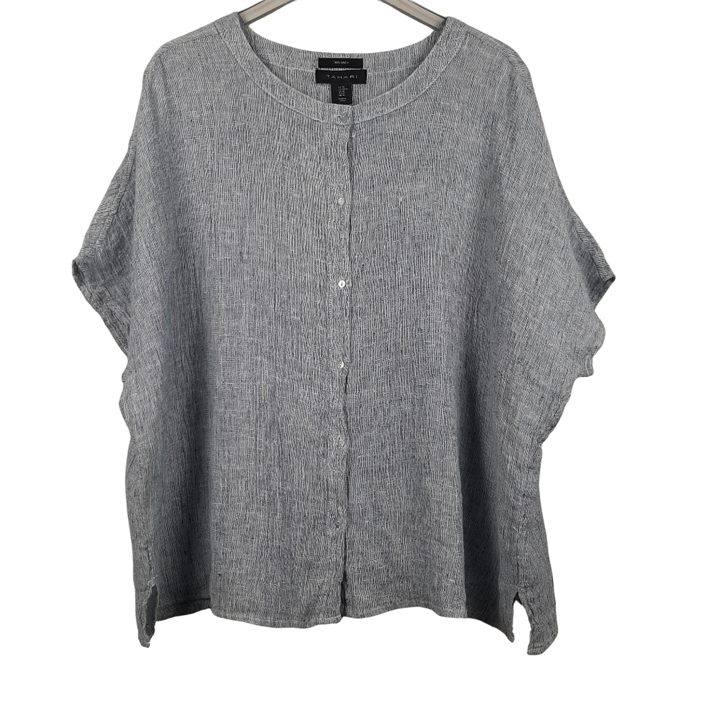 Tahari 100% Linen Oversized Short Sleeve Top Size Medium